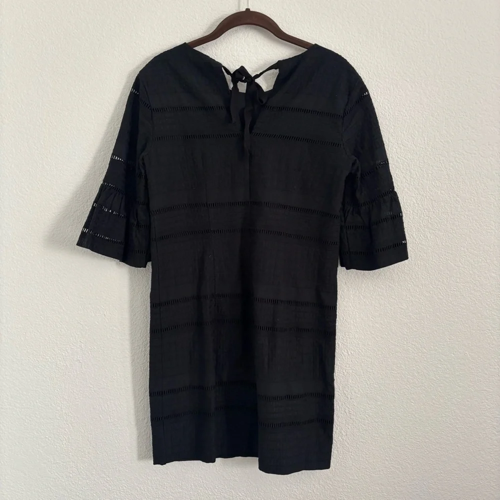 J. Crew Women's Size 0 Petite Black Flutter Sleeve Eyelet Shift Dress
